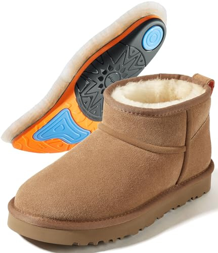 Mel&Syd Mini Boots Women With Arch Support: Plantar Fasciitis Relief - 100% Australian Sheepskin Lining & GEL Cushion Orthotic Insoles - Thermal Winter Boots for Women, Moms & Nurses - Chestnut 9