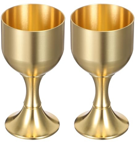 Lurrose 2 pièces Calice Laiton Doré à Pied Gobelet Rituel pour Cérémonies Religieuses Mariage et Banquets Décoratifs