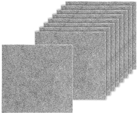 QUARKZMAN 30Pcs Piastrelle Autoadesive Per Moquette 30 X 30cm Quadrati Di Moquette Antiscivolo Fai Da Te Per Pavimento Per Camera Da Letto Soggiorno Cucina Sala Da Pranzo Grigio Chiaro