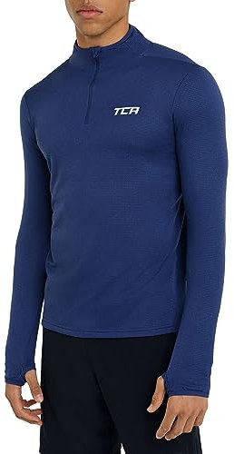 TCA Men's Cloud Fleece 1/4 Thermal Running Top with Zip Pocket - Navy Blue, S