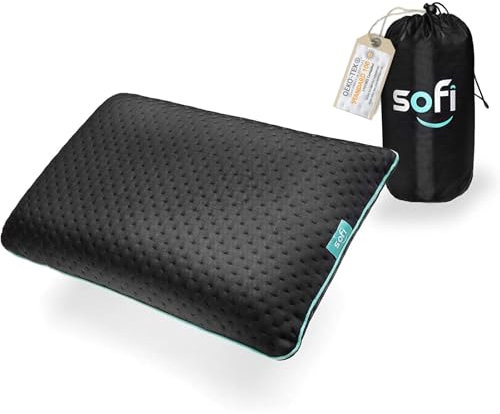 Sofi HWS Nackenstützkissen [Memory Foam Kopfkissen], Kleines orthopädisches Kissen für Nackenschmerzen zum Reisen im Auto, Flugzeug und Hotel, Thermoregulierender und milbenresistenter Bezug – Schwarz