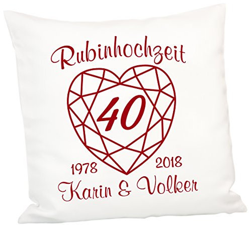 Geschenke 24 Kissen zur Rubinhochzeit: persönliches Zierkissen zum 40. Hochzeitstag – Deko-Kissen mit Zwei Namen und Zwei Jahreszahlen personalisiert
