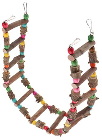 Vogel Spielzeug Leiter, Vögel Spielzeug Holzleiter, Hölzerne Strickleiter mit Seil, Bunte Leiter Brücke Papagei mit Bunten Holzperlen für Wellensittiche Sittiche Papageien Pet, 100 cm