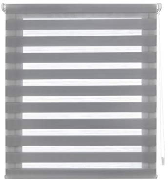 Blindecor - Indus NO TOOLS REQUIRED. Double layered roller blind, Night and Day. Silver grey. 72x180 cm (width x length)