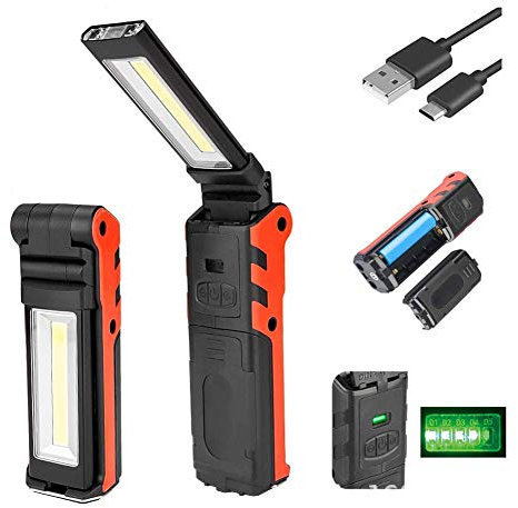 Lampe de Travail LED, Lampe de Poche Lampe d'inspection Rechargeable, Lampe de Travail LED Ultra Puissante Camping Lampe avec Crochet Base magnétique, Pliable et dimmable