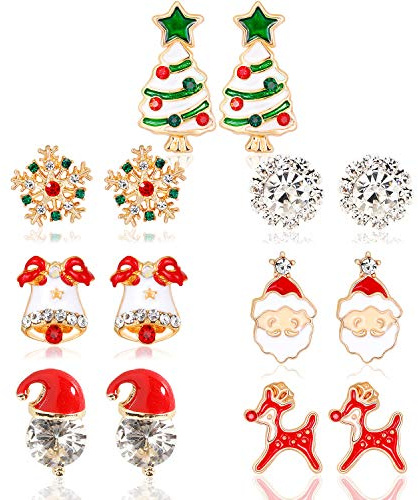 HOWAF 7 Paires Lumineuses Noël Boucles d'oreilles pour Femme, Hypoallergénique Boucles d'oreilles Noël pour Filles Femme Cadeau de Noël Oreilles Décoration Maquillage Bonbonnières Faveur