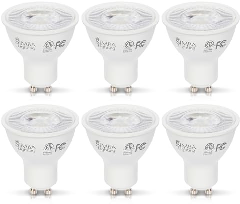 Simba Lighting LED GU10 5W ETL Listed Non-Dimmable Spot Light Bulb (6 Pack) Halogen 50W Replacement MR16 Shape for Accent, Track Lighting, 38° Beam, 120V, Twist-N-Lock Bipin Base, 2700K Warm White