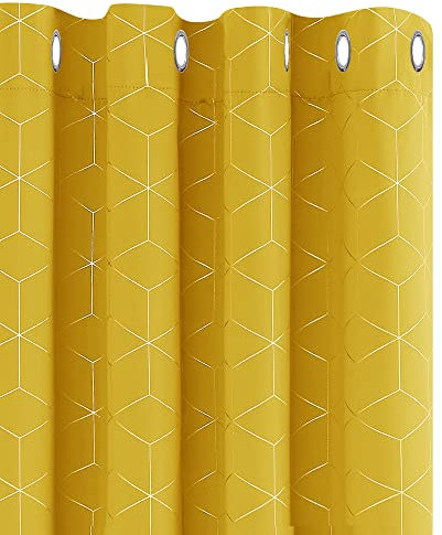 Deconovo Blackout Curtains, Eyelet Curtains, Super Soft Diamond Foil Printed Thermal Insulated Curtains for Living Room, W46 x L90 Inch(Width x Length), Mellow Yellow, One Pair