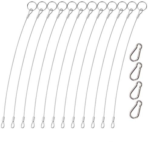 12 Pcs Lanyard Safety Rope,YuCool 2mm 316 Stainless Steel Rope with 4 Pcs Hoist Buckle for Preventing Loss and Hanging Modern Lights