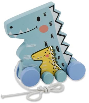 JAMARA 460877 - Holzspielzeug - Kidiwood Nachzieh Dinos, 2-teilig - Verschiedene Steckmöglichkeiten, fördert die motorische Fähigkeiten