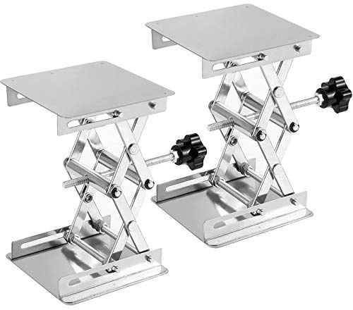 ZOENHOU 2 PCS 6 x 6 Inch Expandable 70mm to 260mm Lab Jack Scissor Stand Lifting Platform, Stainless Steel Laboratory Support Jack Platform with Black Hand Wheel, Manual Control Lab Lift Stand Table