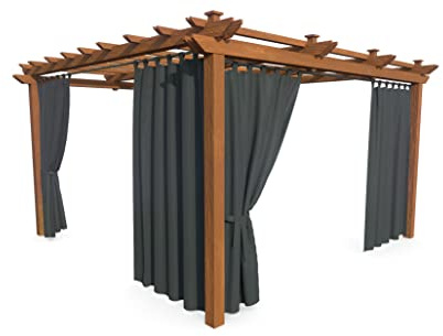 HOME DEKO Terrassenvorhang, Wasserdichter Gartenvorhang für Terrasse, Balkon, Pergola & Pavillon, Schlaufen mit Klettverschluss, Schutz vor Sonne, Regen & Wind, Dunkelgrau, 240 x 155 cm, 4 Stück