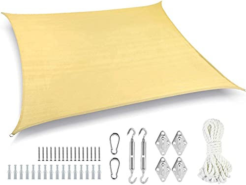 Tenda a Vela ombreggiante, con Kit di Montaggio da 40 pezzi Tenda da Sole, Protezione Raggi UV, Vela Parasole, Adatto per Esterni, Terrazza, Giardino (200x200cm quadrata)