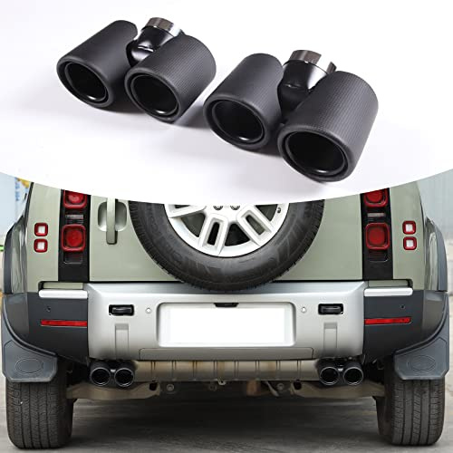 PIUGILH Real Carbon Fiber Rear&Stainless Steel End Pipe Exhaust Muffler Trim for Land Rover Defender 90 110 2020-2023 Dual Exhaust Tip Polished Muffler Tail Fit Bolt-On Double Outlet Tail Pipe