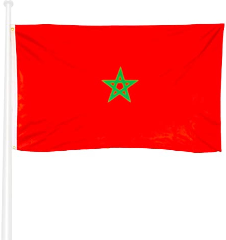 KliKil Marokkanische Flagge, 150 x 90 cm, Polyester, UV-beständig und wasserdicht, einfache Anbringung mit 2 Metallösen, ideal für Feiern, Dekorationen und Veranstaltungen