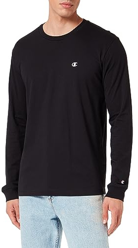Champion Legacy Champion Basics - L-S Crewneck Maglietta a Manica Lunga, Nero, XL Uomo FW23