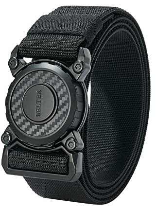 BELTER Cinturone Tattico Militare Cintura Uomo Tattica Cinta con Fibbia in Metallo a Sgancio Rapido per Caccia Trekking Esercizi Sportive Lavoro (Nero-B,125CM