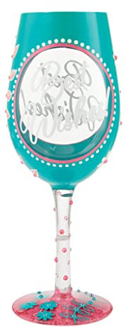 Enesco Designs by Lolita Best Wishes - Copa de vino artesanal pintada a mano, 15 onzas, multicolor