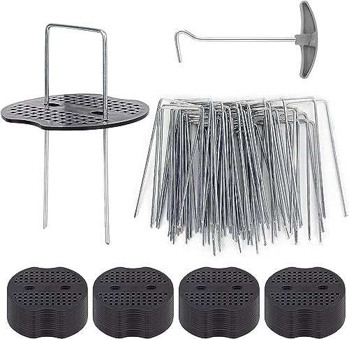 Garden Pegs Weed Control Membrane Pegs,50 Garden Securing Pegs + 50 Buffer Washer Metal Landscape Staples,Membrane Mat Peg for Garden Fencing,Ground Cover Fleece Fabric Artificial Barrier Peg