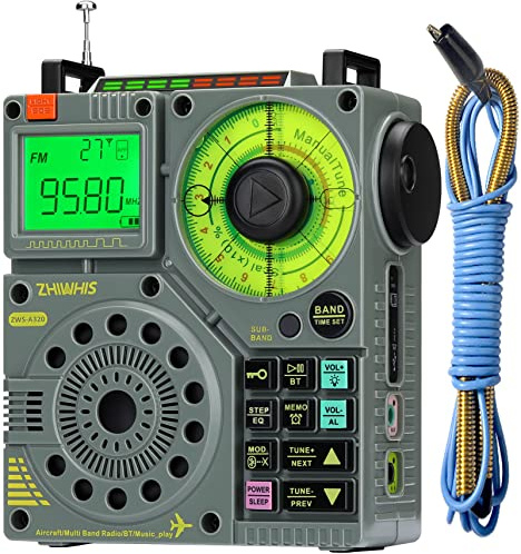 ZHIWHIS Shortwave Radio with Bluetooth and APP Control, AIR AM FM VHF SW WB Portable Receiver, Super Bass/5 Types of Light Effects/6 EQ/Recording Rechargeable Stereo Emergency Radios Player ZWS-A320