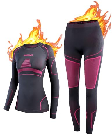 NOOYME Intimo Termico Donna Traspirante Set Pantaloni e Maglia Termica Donna Biancheria Intima Termica per Sci Elastica e Asciugatura Rapida