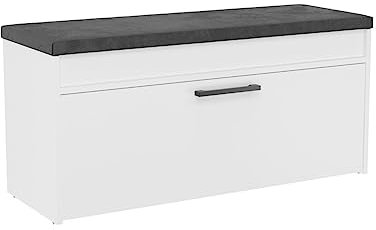 VBChome Schuhschrank mit Sitzfläche und Stauraum 100 x 35 x 49 cm Weiß Griffe Schuh-Organizer Holzähnlich Holzwerkstoff Schuhaufbewahrung Klappfächern Schuhregal Diele Flur Weiß