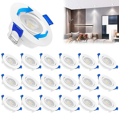 YRHome LED Einbaustrahler Schwenkbar 5W 230V Flach Bad Einbauleuchten Deckenspots Badleuchte Mini Einbauspot Deckenstrahler für Küche Bad Wohnzimmer Schlafzimmer Flur (20er 5W, Kaltweiß, Typ A)