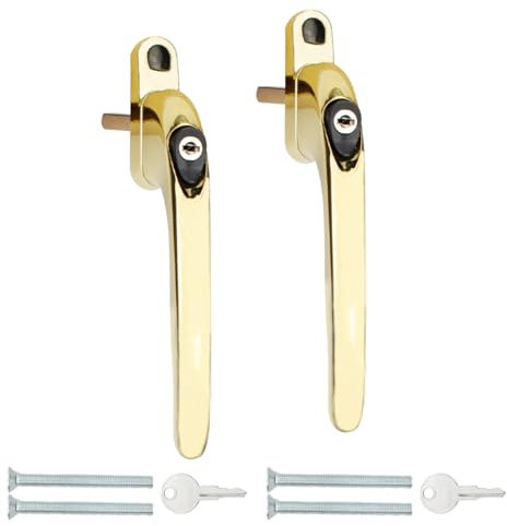 Bwintech 2 Pcs in-Line Pvd Gold UPVC Zinc Window Handle, 43mm Spindle for Indoor and Outdoor UPVC Window