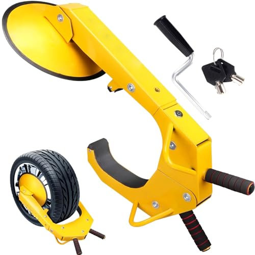 NTEK Wheel Clamp Heavy Steel, Car Safety Lock, Wheel Lock Clamp Adjustable Anti-Theft Lock Reinforced Tire Lock Clamp Boot Tire Claw for Parking Car Truck, Security 2 Keys, Weather Resistant Safety