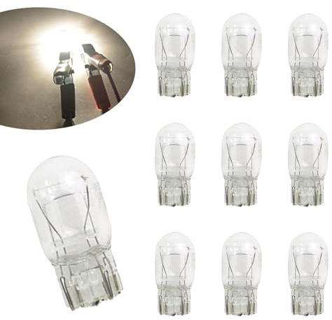 Jewkot 10 PCS T20 Auto Dual Wire Brake Bulb, 1891/7443 12V 21/5W DRL Indicator Super Bright Turn Signal Tail Light, Miniature Lighting Bulb Replacement Accessory, Suitable for Most Car Models (White)