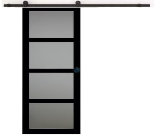 Porte Coulissante Telia Noir Vitrée H204 X L73 + Rail à Roulettes Et 2 Coquilles Noir Gd Menuiseries