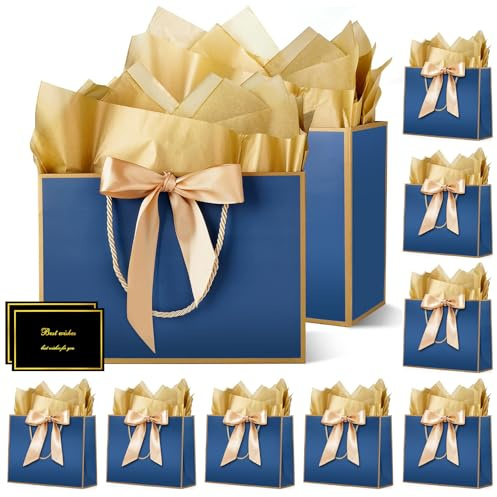 HONTIUS Geschenktüten, 10 Stück Geschenktüte Hochzeit Geschenktüte Groß mit 10 Grußkarten 10 Seidenpapier, 32*25*12cm Geschenktaschen für Weihnachten Geburtstag Hochzeit (B, 12.59''x 9.84''x 3.94'')