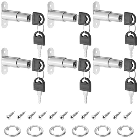 PATIKIL Push Plunger Lock, 6 Pack 32mm(1-1/4inch) Cylinder Length 3/4 Cylinder Diameter Zinc Alloy Chrome Finish Desk Drawer Lock Keyed Alike for File Cabinet Wardrobe Sliding Door