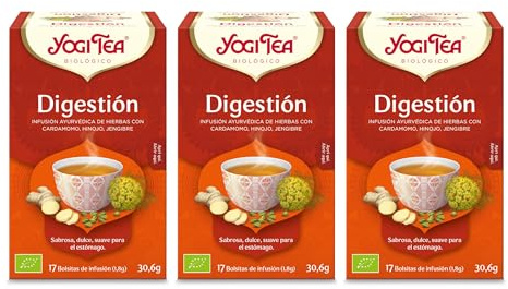 Yogi Tea - Digestión - Infusión Ayurvédica - Mezcla de Cardamomo, Hinojo y Jengibre - Sin Cafeína - Pack de 3x17 bolsitas (51 bolsitas en total)