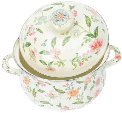 OFFSCH Pentola Smaltata Piccola Manico 22 Cm in Smalto Floreale, Casseruola Per Zuppa Elettrica e Induzione, Bollitore Per Latte Leggero Manici Protettivi Per Cucina