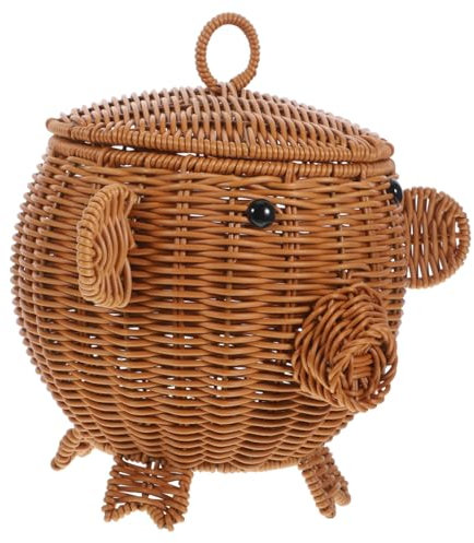 TOPBATHY Material Basket Woven Storage Basket Lid Desktop Storage Bin Sundries Organizer Home