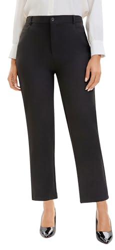 Nanxson Pantalones de Trabajo para Mujer, Cintura Elástica con Bolsillos | Pantalón Negro Mujer, Pantalones Casuales para Oficina, Negocios, Reuniones, Uso Diario y Salidas
