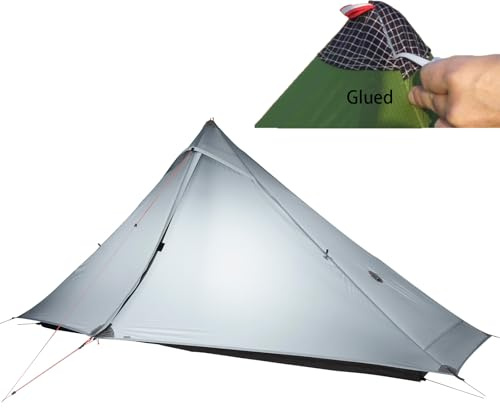 3FULGEAR Lanshan 1 Pro ultralätt 1-persons tält, 3/4-årstider, 20D dubbelsidig silikonbelagd nylon, vattentät, lätt för vandring, camping (grå, 3-säsongsuppgradering)