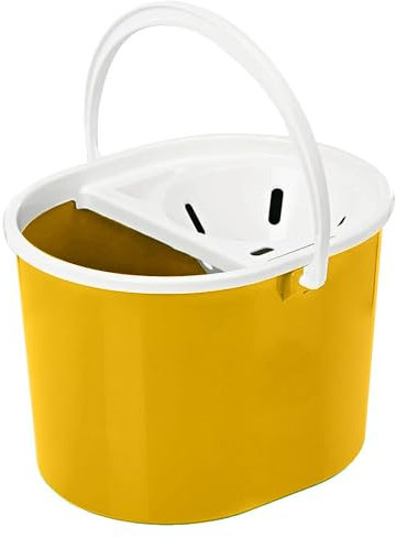 Plastic Mop Bucket with Wringer 12 Litre – Floor Bucket for Small Area Cleaning and General Mopping – Colour Coded Plastic - Yellow
