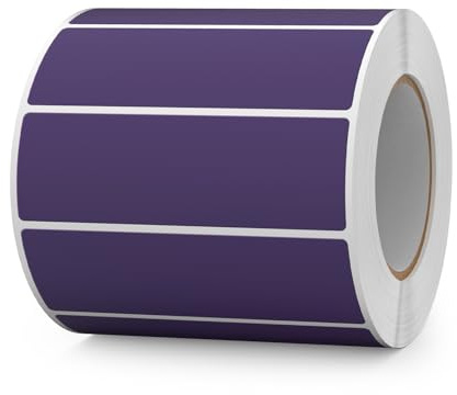FINDAT 1000 unid Etiquetas Rectangulares Moradas 76 x 25 mm Autoadhesivas | Rollo, Pegatinas, vinilo, impermeable, escribible. Para oficina, almacén, paquetes, mudanza & organización
