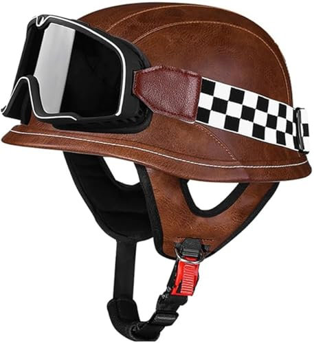 Casco Tedesco Semi-Aperto Vintage, Casco Da Motociclista Aperto, Mezzo Casco, Certificazione ECE, Casco Chopper Con Occhiali Da Sole Per Ciclomotori, Cruiser Vintage D,L/(61~62cm)