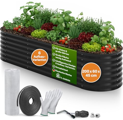 TTL GARDEN 200x60x45cm Metall Hochbeet Fusion 6-in-1 Anthrazit - Stahl