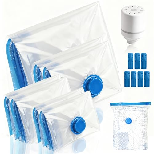 Vakuumbeutel für Kleidung mit Elektrischer Luftpumpe, 7 Stück(1x100x80cm+2x80x60cm+2x70x50cm+2x60x40cm) Wiederverwendbar vakuumierbeutel kleidung für Lagerung, Bettwäsche Kissen,Umzug und Reise