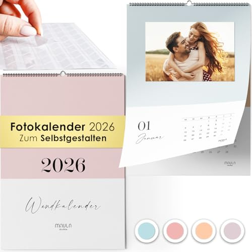 Fotokalender 2026 zum Selbstgestalten – A4 Bastelkalender mit Fotoecken und hochwertigem Papier – Kalender mit Platz für Fotos und Notizen – Persönliches Geschenk
