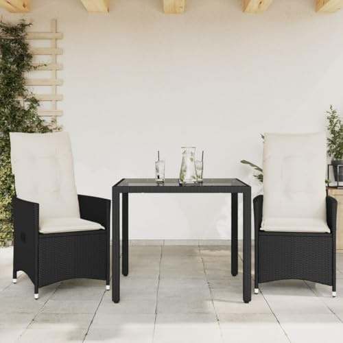INLIFE 3-TLG. Bistro-Set mit Kissen Schwarz Poly Rattan,Möbel,Gartenmöbel,Gartenmöbel-Sets,Schwarz,34.6 KG,3276691