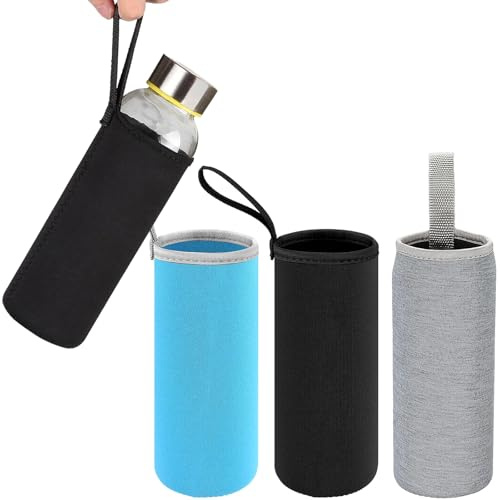 Porta Borraccia,3 pezzi Porta Bottiglia Termico da 550 ml,Coperchio Manica Portaborraccia Custodia per Bottiglia in Neoprene per Sport,Campeggio,Escursioni e Viaggi (Nero,Blu,Grigio)