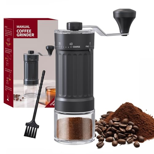 Kelav Hochpräzises Konische Mahlwerk, Manuelle Kaffeemühle 40 Verstellbare Einstellungen, Tragbar Manuelle Handkaffeemühle mit Kurbel, Molino de Café Manual Ajustable für Reise Büro