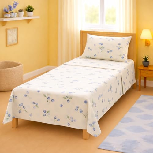 The one home – Juego de Sábanas Franela Algodón 3 Piezas | Suave y Cálido | Sábanas Infantiles de 90 | Juego de Sábanas 90x190/200| Ropa de Cama Invierno (Arándano)