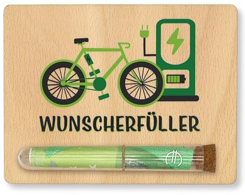 ZUKLA Verpackung Geldgeschenk E-Bike - 13 x 10 cm - mit Reagenzglas - Fahrrad Geschenk - Geldgeschenk Verpackung Holz - Geschenkgutschein Geburtstag für Radfahrer