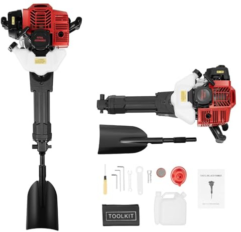 52CC 2-takts trädgårdsgrävmaskin – bärbar 1 900 W grävmaskin med 1 500 /min och 20–55J (svart-röd)